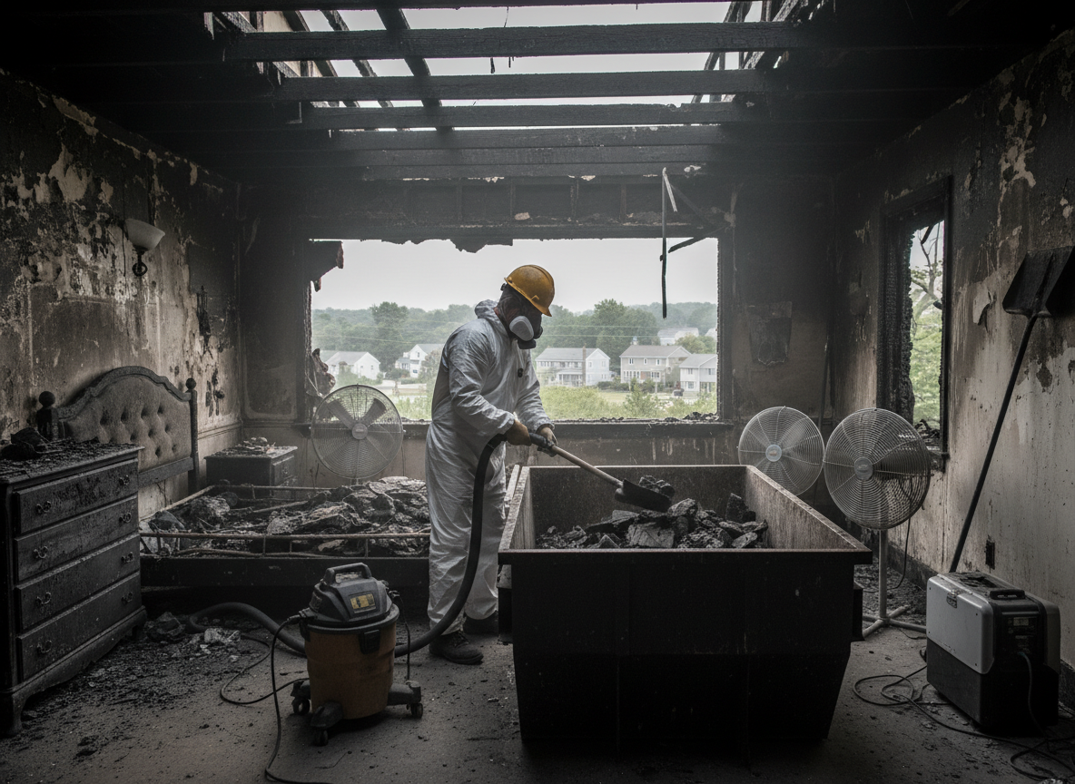 Bedroom fire damage cleanup in Saugus